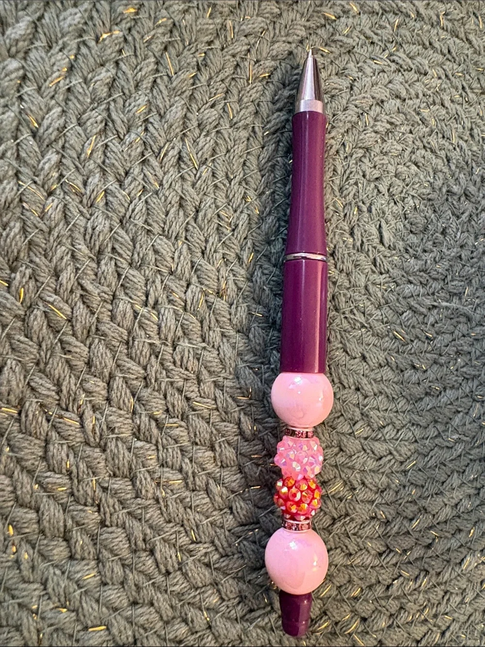 Purple and Pink Beaded Ballpoint Pen - Decorative Home Office Pen
